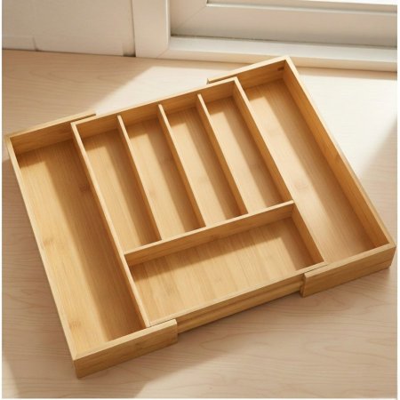 منظم درج أدوات المطبخ من خشب البامبو قابل للتوسيع